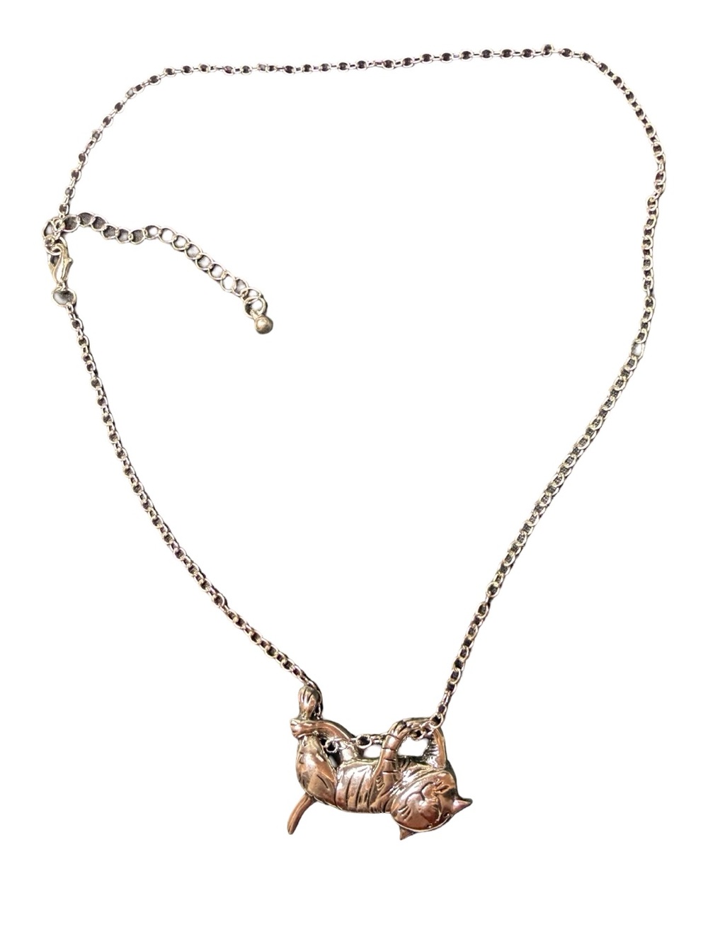 Whimsical Silver Color Cat Necklace – Playful Sculpted Kitty Pendant